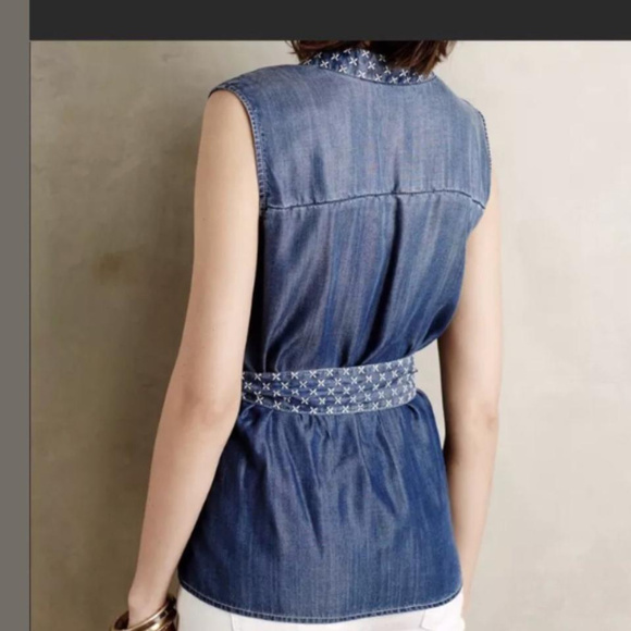 Anthro Holding Horses Chambray Stitch Wrap Top M - Picture 4 of 6